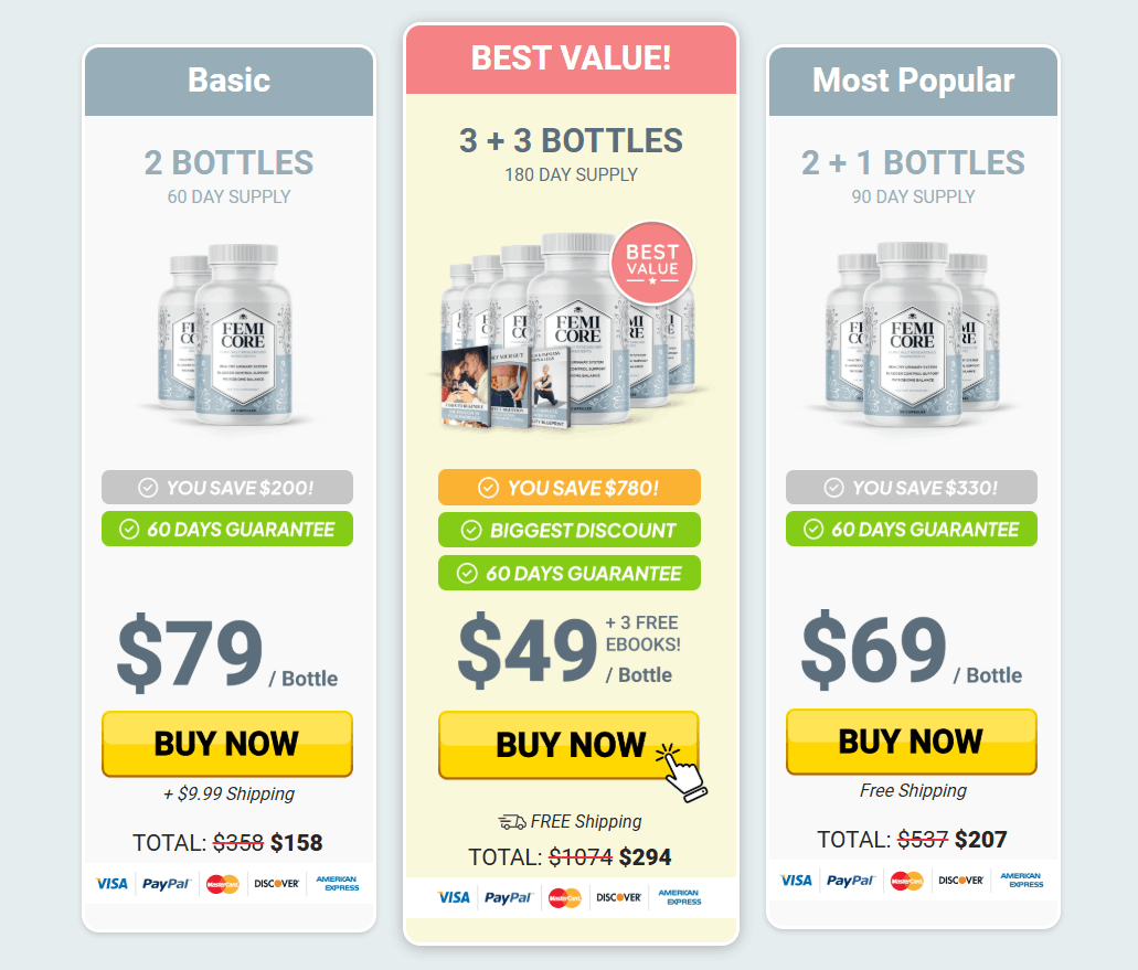 FemiCore-pricing-table